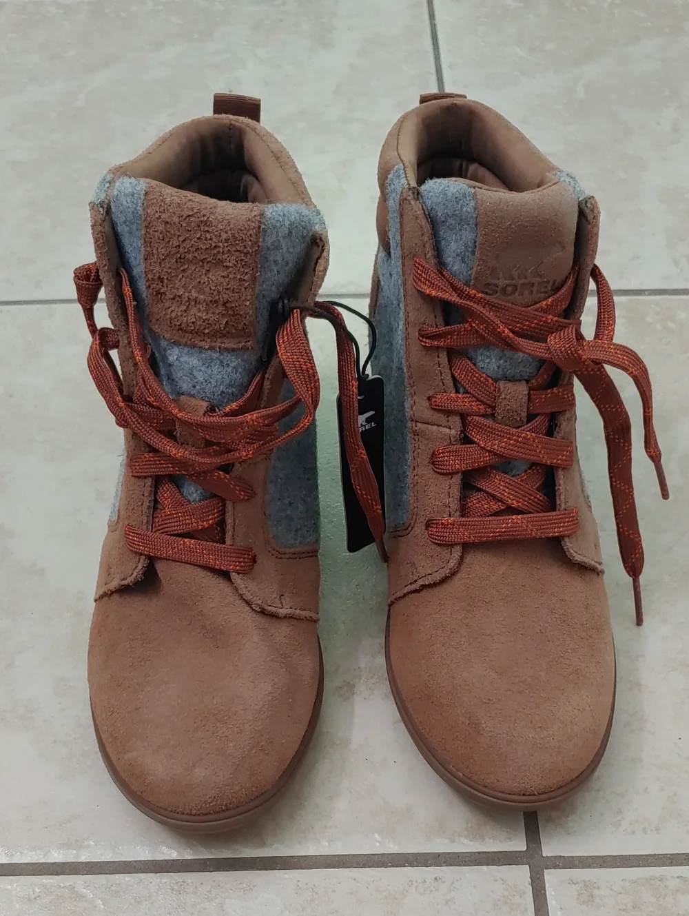 Sorel Evie Ankle Boots Women's Brown Leather Wedge Lace Up Size 7